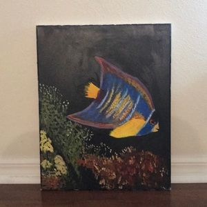 handmade oil painting- fish in dark reef